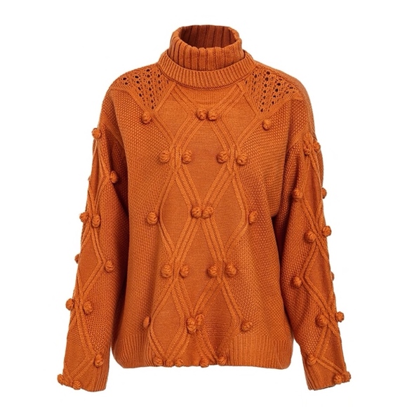 Pom Pom Detail Oversized White Sweater High Neck - Picture 7 of 8